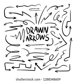 Drawn Arrow Set Illustration isolated on white background. Grunge doodle style vector eps