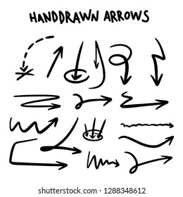 Drawn Arrow Set Illustration isolated on white background. Grunge doodle style vector eps