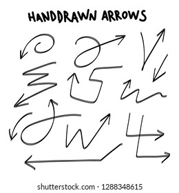 Drawn Arrow Set Illustration isolated on white background. Grunge doodle style vector eps