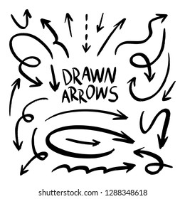 Drawn Arrow Set Illustration isolated on white background. Grunge doodle style vector eps