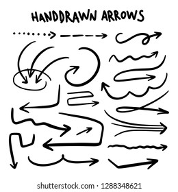 Drawn Arrow Set Illustration isolated on white background. Grunge doodle style vector eps