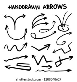 Drawn Arrow Set Illustration isolated on white background. Grunge doodle style vector eps