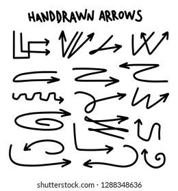 Drawn Arrow Set Illustration isolated on white background. Grunge doodle style vector eps