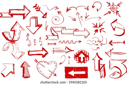 Drawn arrows isolated on white background. Vector illustration