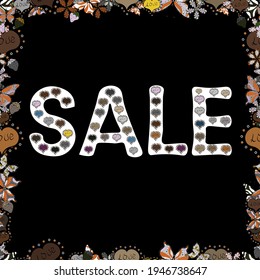 Drawn art sign. Lettering. Illustration in brown, black and white colors. Vector illustration. Seamless pattern. Nice sale banner.