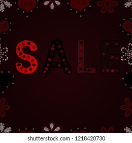 Drawn art sign. Vector illustration. Lettering. Illustration in black, red and brown colors. Seamless pattern. Nice sale banner.