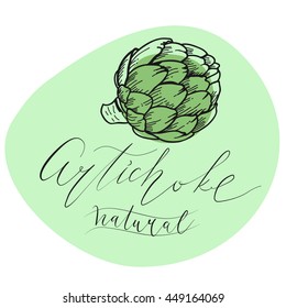 Drawn artichoke with calligraphy