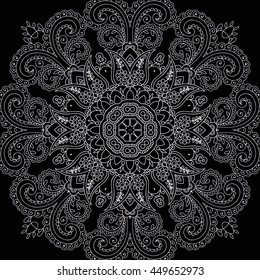drawn background. Decorative round ornament, design element. Zen tangle style for tattoo, shirt design, logo, sign