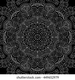 drawn background. Decorative round ornament, design element. Zen tangle style for tattoo, shirt design, logo, sign