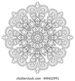 drawn background. Decorative round ornament, design element. Zen tangle style for tattoo, shirt design, logo, sign