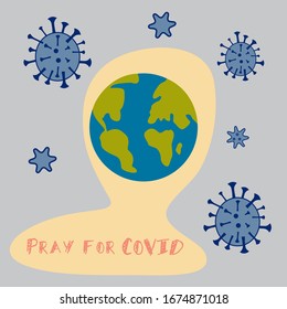 drawn bacteria, planet, coronavirus, vector graphics