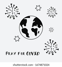drawn bacteria, planet, coronavirus, vector graphics