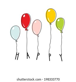 Drawn balloons with lettering HAPPY