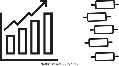 Drawn bar chart and candlestick chart representing financial growth and market trends vector