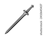 Drawn barbaric medieval sword. Viking weapon in vector template isolated on white background.