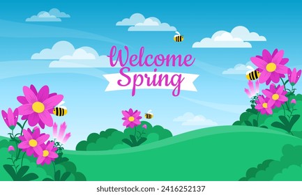drawn beautiful spring landscape background. suitable for wallpaper and banner