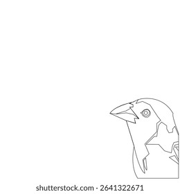 Drawn a bird in vector for a children's colouring book. Bird in outline, colourless image of animals and birds for book or postcard, bird sitting on branch