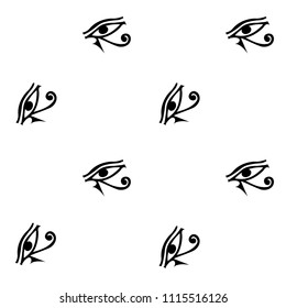 Drawn black silhouette repeating pattern isolated on white background. Egypt hieroglyph vector god backdrop for wallpapers, wrapping paper, textile or fabric print, history book. Creative eye artwork.