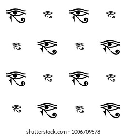 Drawn black silhouette seamless pattern isolated on white background. Egypt hieroglyph vector god backdrop for wallpapers, wrapping paper, textile or fabric print, history book. Creative eye artwork.
