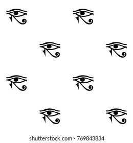 Drawn black silhouette seamless pattern isolated on white background. Egypt hieroglyph vector god backdrop for wallpapers, wrapping paper, textile or fabric print, history book. Creative eye artwork.