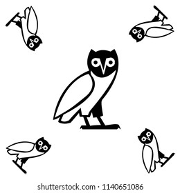 Drawn black and white bird background template. Creature vector backdrop with owl for wallpapers, wrapping paper, textile or fabric print, book or brochure. Animal artwork with popgun.