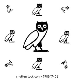 Drawn black and white bird background template. Creature vector backdrop with owl for wallpapers, wrapping paper, textile or fabric print, book or brochure. Animal artwork with popgun.