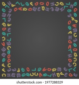 Drawn Blackboard Vector Black Background. Abc Writing Frame. Decorative Text Chalkboard Pattern. Stylized Type.