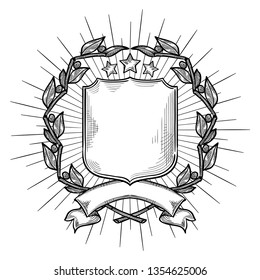 Drawn blank emblem - wreath, shield and ribbon