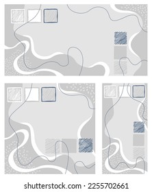 Drawn bold minimalism banners set with bold abstract shapes. Modern background in neutral colors. Wide, square and vertical variations