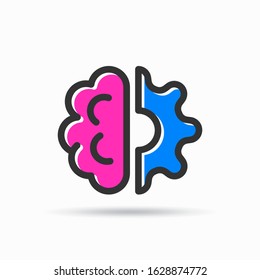 A drawn brain and gear icon, vector illustration