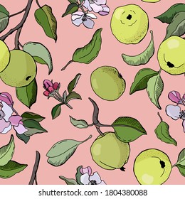 Drawn branches with apples and flowers. Endless textures for your designs.