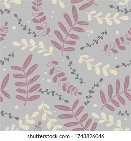 Ramas y hojas descortezadas, patrón de plantas sin fisuras, perfecto para el dibujo de tejidos, papel o decoración