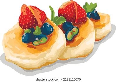 Drawn Breakfast. Cheesecakes with strawberries