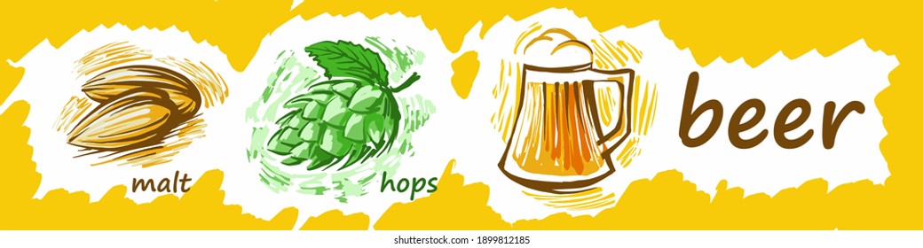 Drawn brewing kit on white background