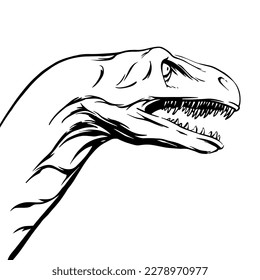 Drawn brontosaurus head isolated on white background for print and design. Vector lipart.