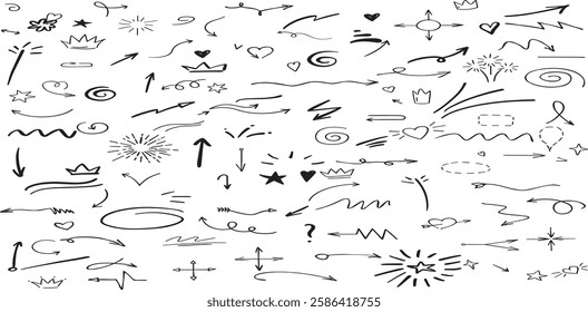 drawn brush stroke, highlight, speech bubble, underline, sparkle element