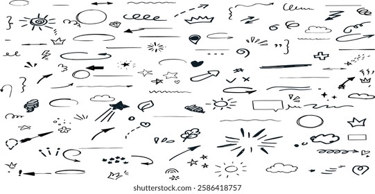 drawn brush stroke, highlight, speech bubble, underline, sparkle element