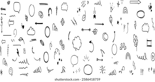 drawn brush stroke, highlight, speech bubble, underline, sparkle element
