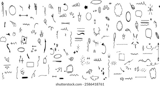 drawn brush stroke, highlight, speech bubble, underline, sparkle element
