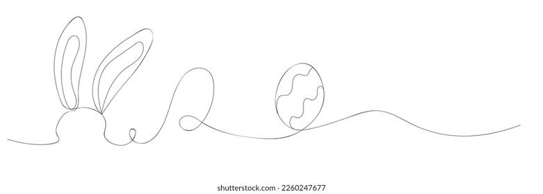 Drawn bunny and Easter egg on white background