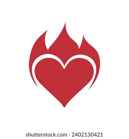 Drawn burning heart on white background. Valentine's Day celebra