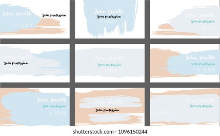 Drawn Business Cards Vector Template Collection. Ink, Oil Paint Brush Strokes Cool Banners Set. Creative Atristic Grungy Retro Corporate Identity. Funky Strokes Cool Business Cards Vector Template.