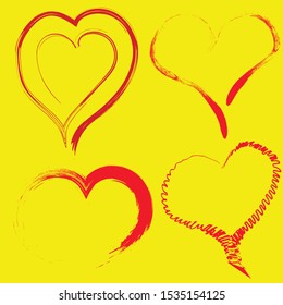drawn by the author set of hearts on a yellow background . perfect for prints and patterns, design mugs and cards .