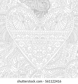 Drawn by hand beautiful openwork heart with wings. Doodle heart for the feast of St. Valentine's Day. Amazing coloring page