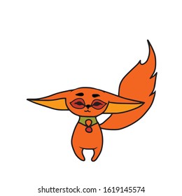 Drawn by the hand of a Fox with big ears. Vector illustration on a white isolated background.Design for greeting card banners.animal