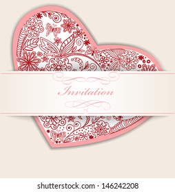 Drawn by hand from the heart on an invitation card