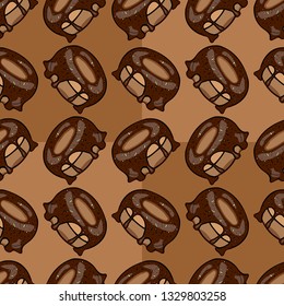 Drawn by hand. Pattern donuts in different colors. Seamless image.
