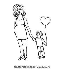 drawn by hand pregnant women