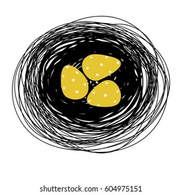 drawn by hand with, yellow nest eggs