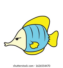 Drawn by hand,fish.Vector illustration on a white isolated background.Form for banners, postcards. Animal